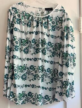Lane Bryant Long Sleeve Peasant Top Floral Kelly Green Boho Cottage Light Sz 22